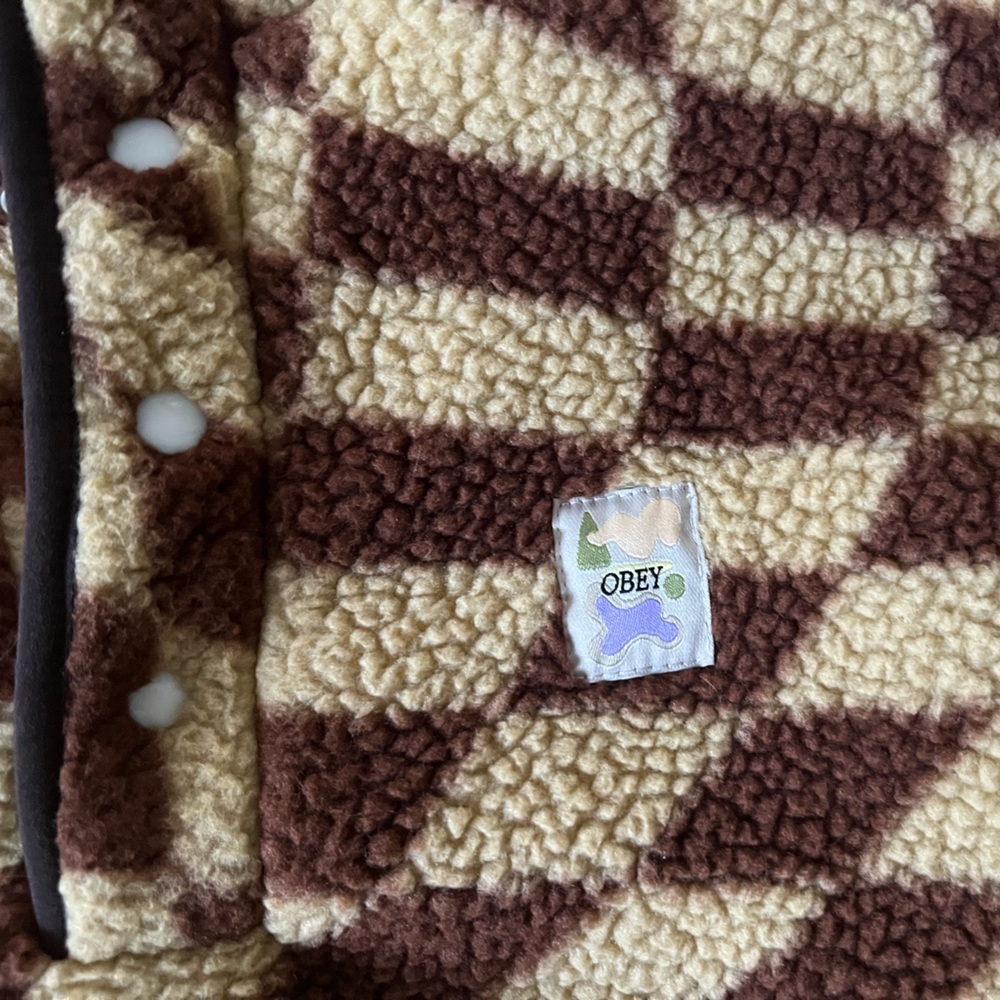 Obey Women's Fleece Jacket Wavy Pop Over Jacket Sepia Multi size S - Picture 2 of 7
